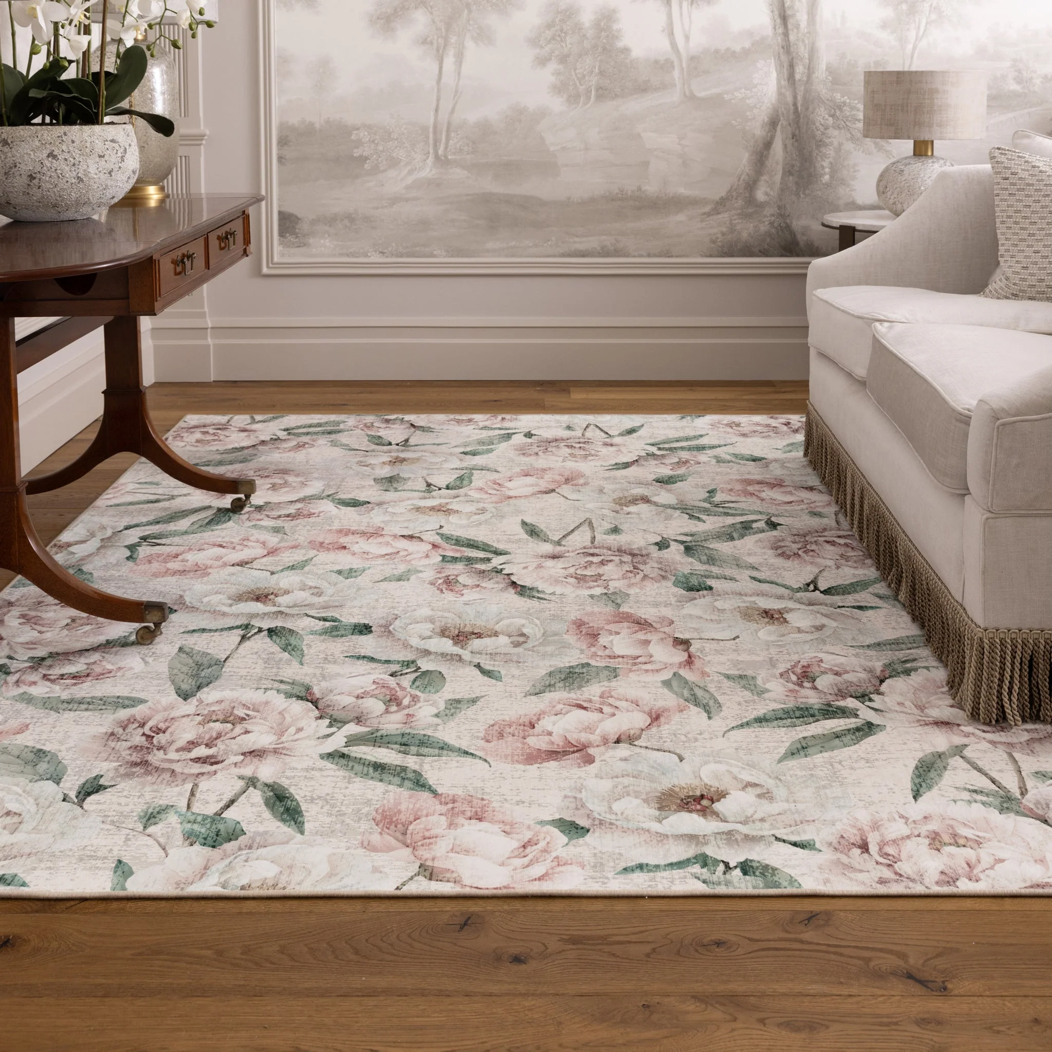 Blooming Peonies Pink Eco-Washable Rug - Image 3