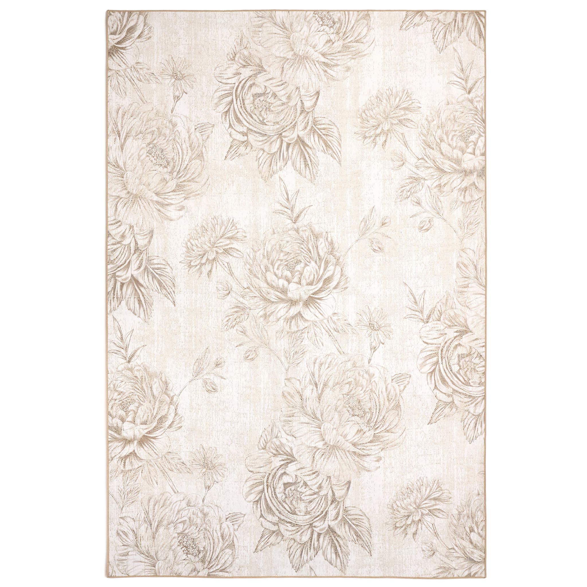 Muted Floral Beige Eco-Washable Rug - Image 6